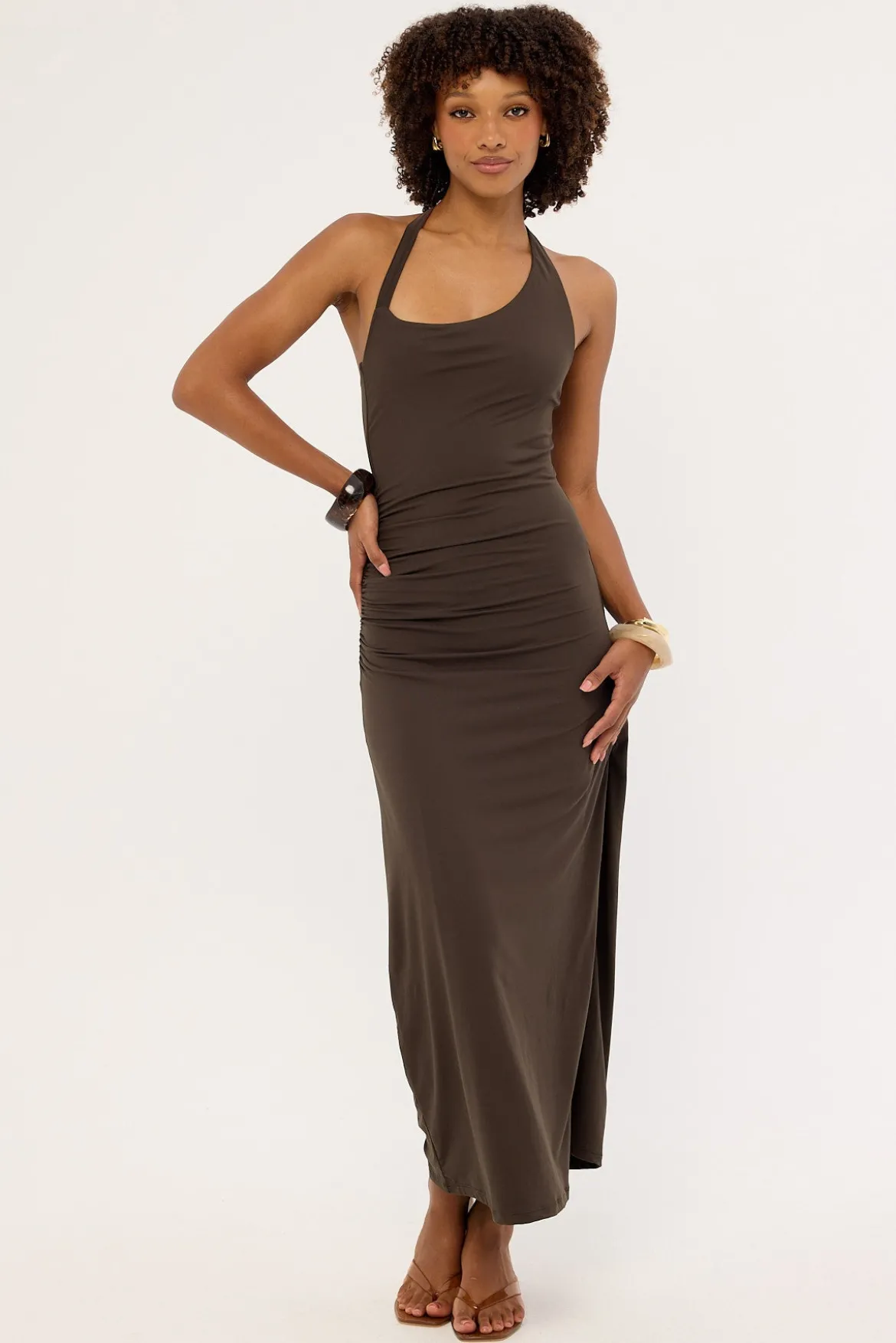 Palma Halter Midi Dress Brown