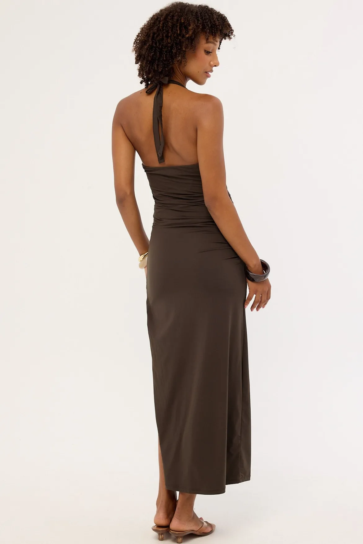 Palma Halter Midi Dress Brown