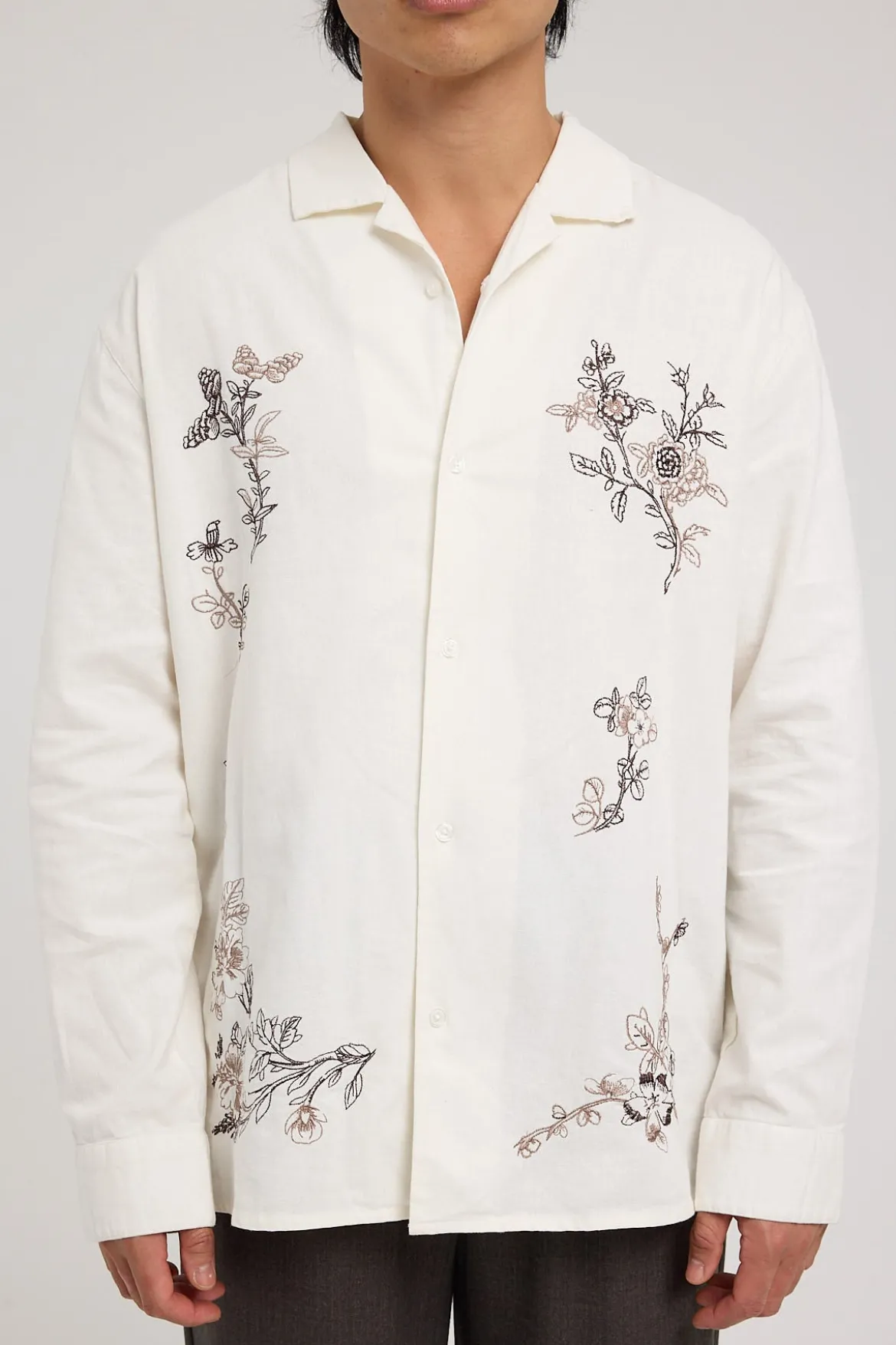 Paradise Embroidered Long Sleeve Shirt Natural