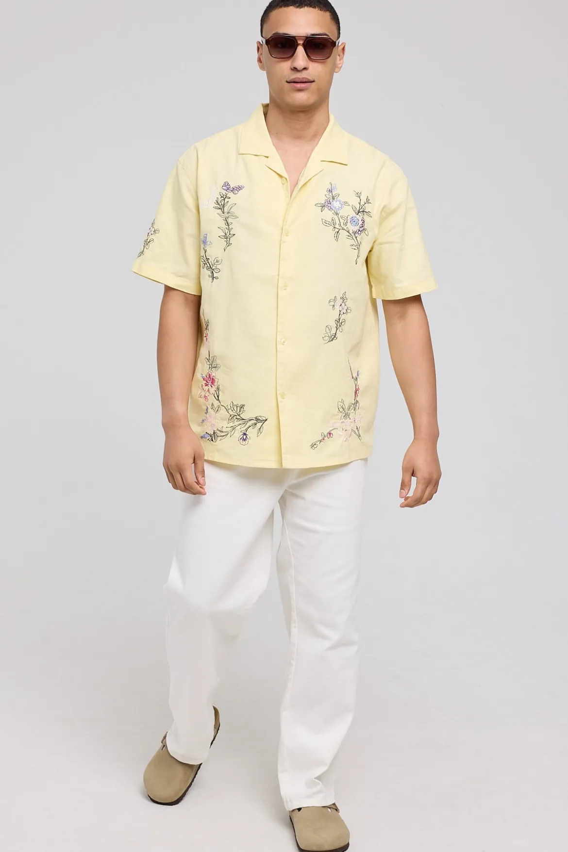 Paradise Embroidered Resort Shirt Butter Yellow