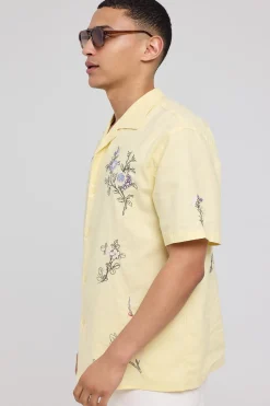 Paradise Embroidered Resort Shirt Butter Yellow