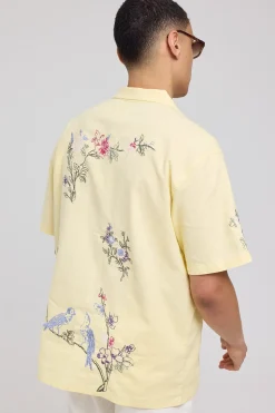 Paradise Embroidered Resort Shirt Butter Yellow