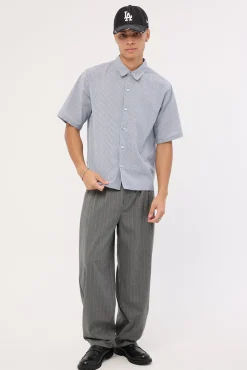Pathfinder Organic Cropped Boxy Shirt Navy Stripe