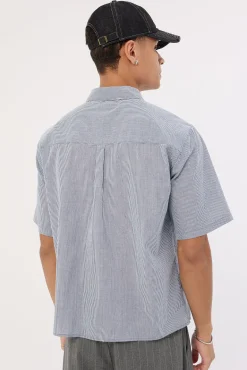 Pathfinder Organic Cropped Boxy Shirt Navy Stripe
