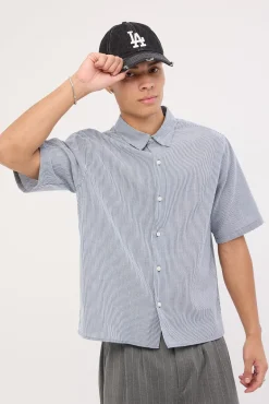 Pathfinder Organic Cropped Boxy Shirt Navy Stripe