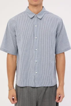 Pathfinder Organic Cropped Boxy Shirt Navy Stripe