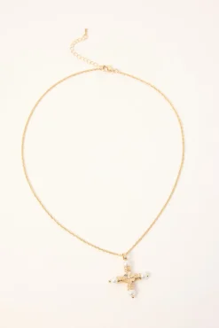 Pearl Cross Necklace Gold