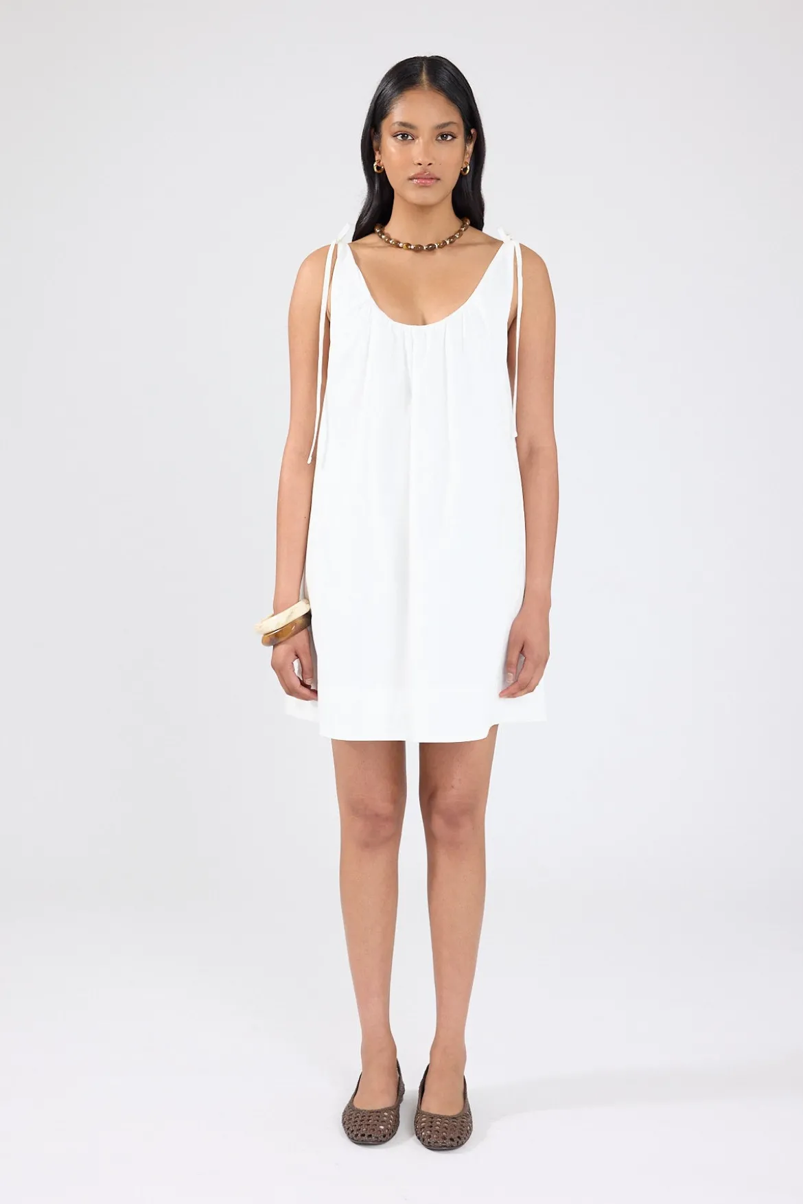 Penelope Tie Shoulder Mini Dress Off White