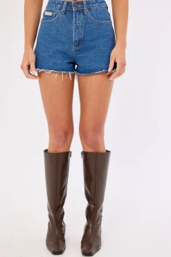 Penny Kick Flare Denim Shorts Middy Blue