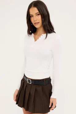 Penny Pleated Mini Skirt Brown Pinstripe