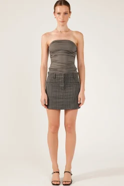 PEPPER PINSTRIPE 90S MINI SKIRT Grey Stripe