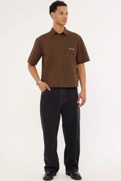 Percival Boxy Cropped Shirt Washed Brown