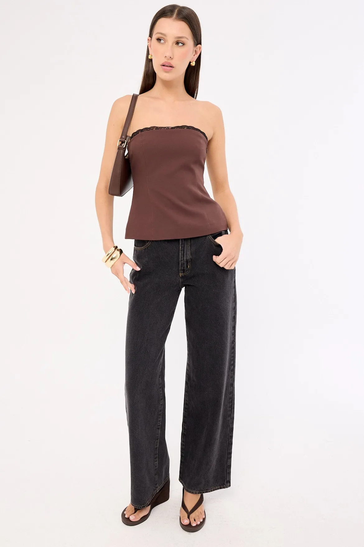 Perri Lace Strapless Top Brown