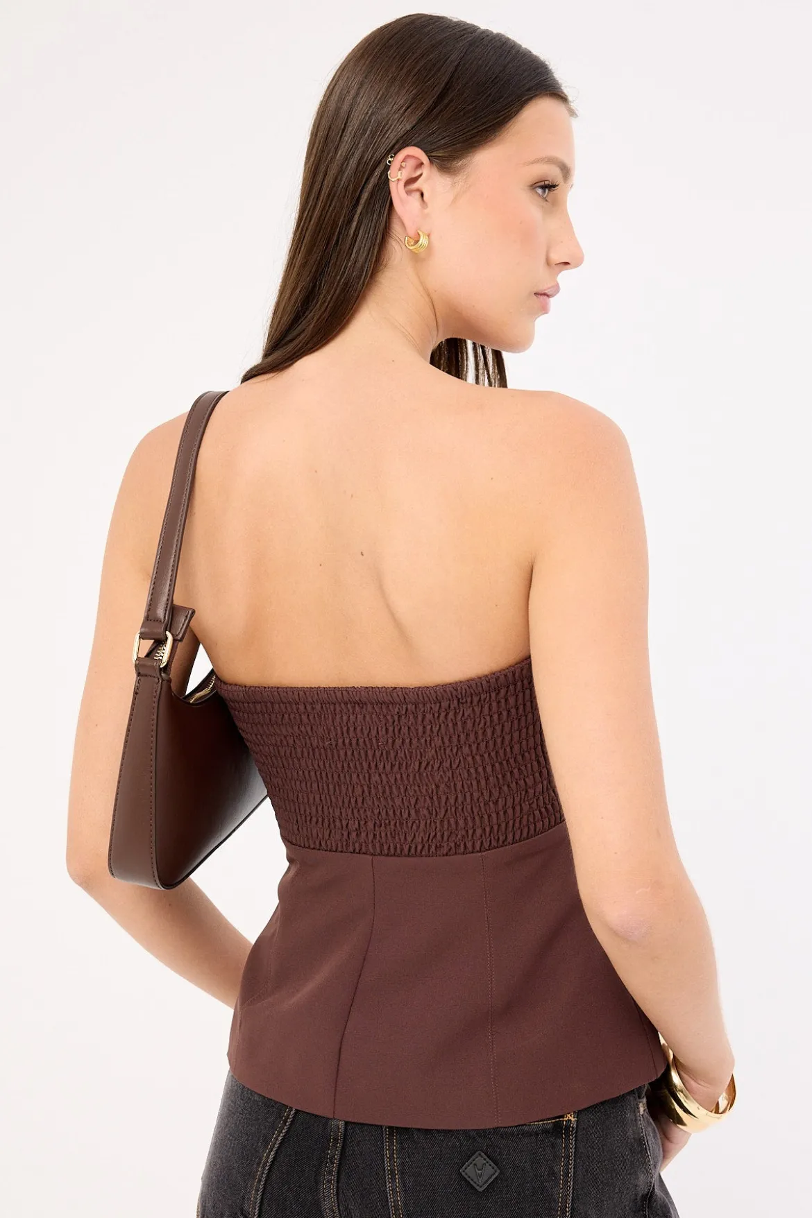 Perri Lace Strapless Top Brown
