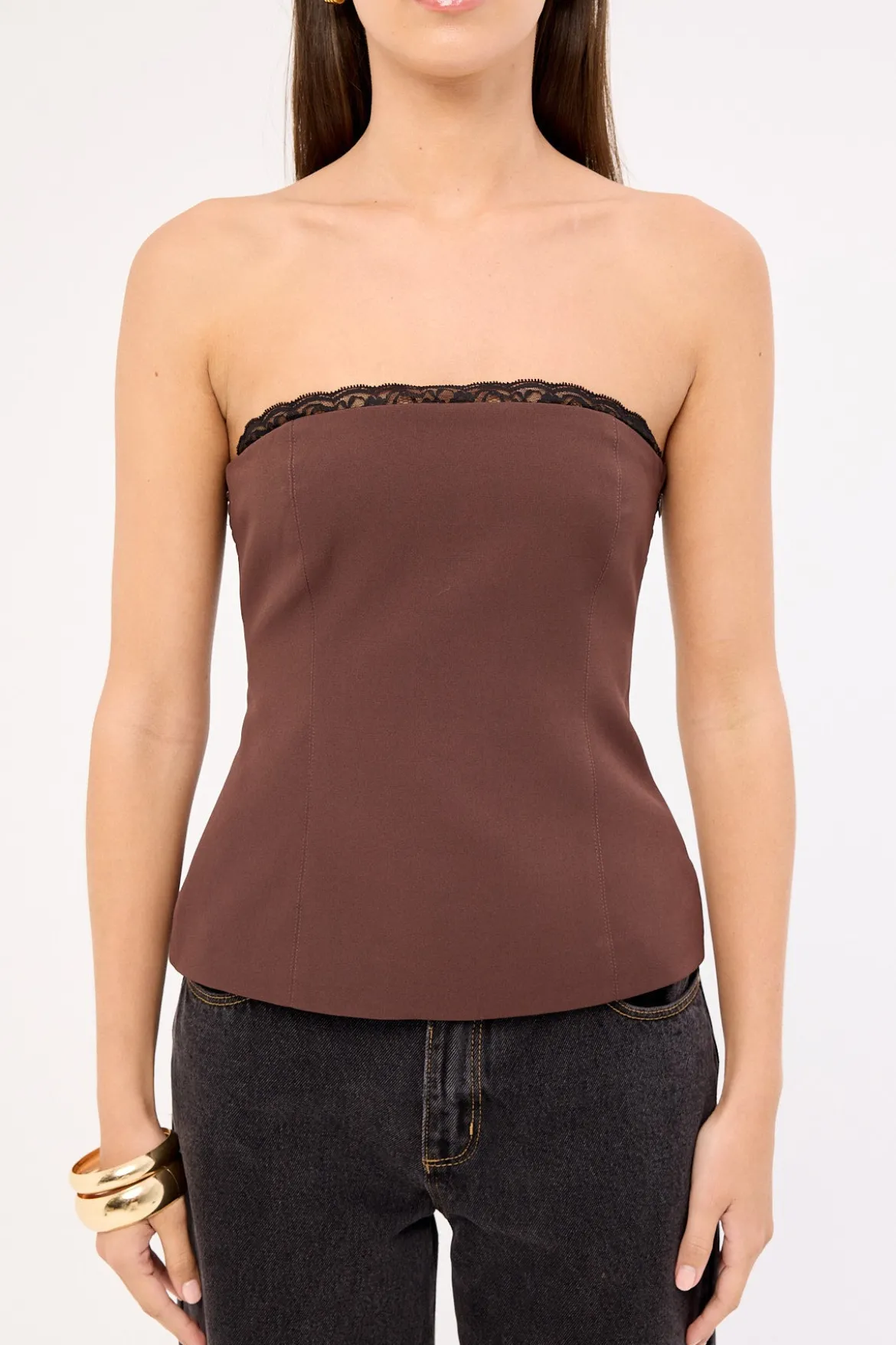 Perri Lace Strapless Top Brown