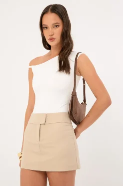 Perri Mid Rise Skort Beige