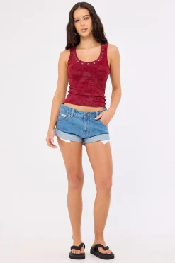Pheonix Low Rise Denim Mini Short Middy Blue