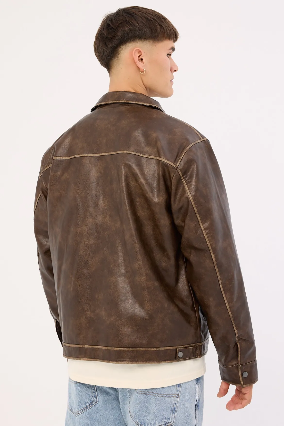 Pilot Recycled PU Leather Jacket Washed Brown