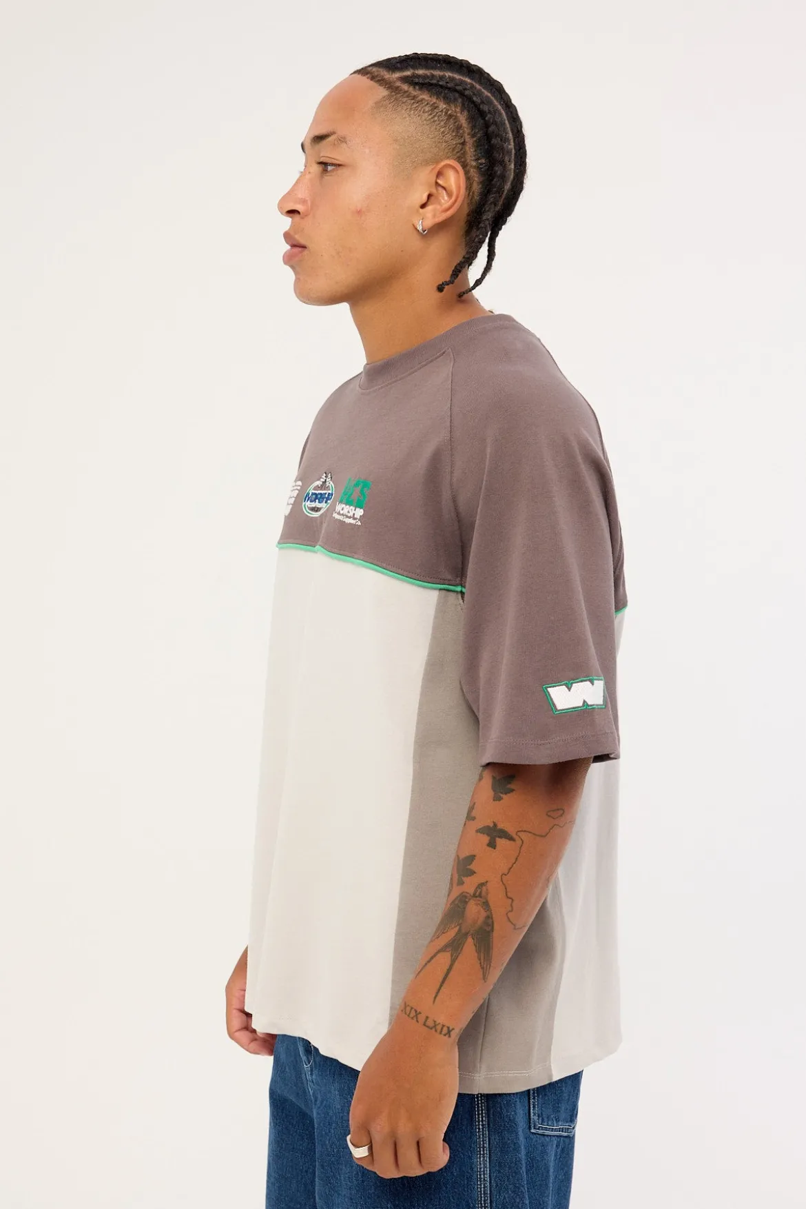 Pit Crew Panel Oversize Raglan Tee Worn Black