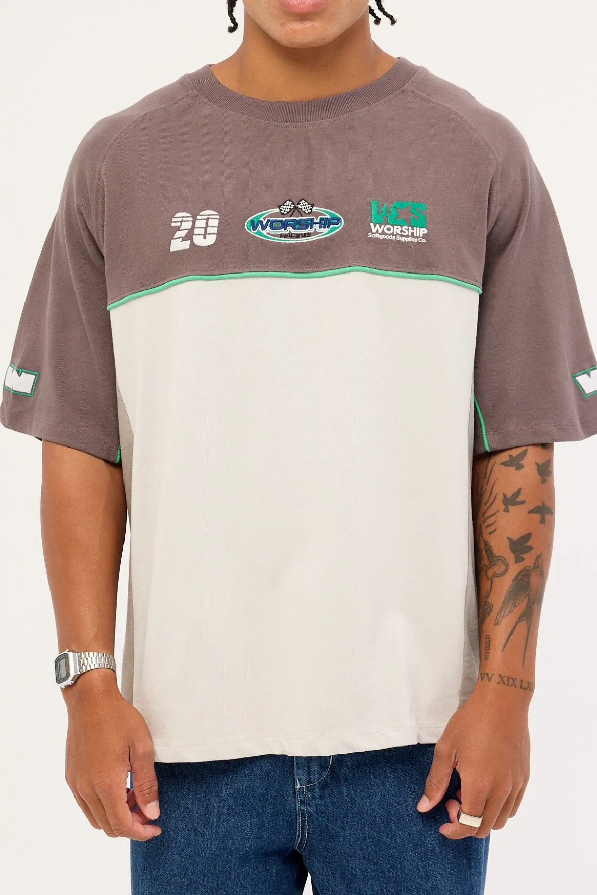 Pit Crew Panel Oversize Raglan Tee Worn Black