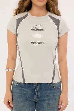 Pixel Baby Tee Grey