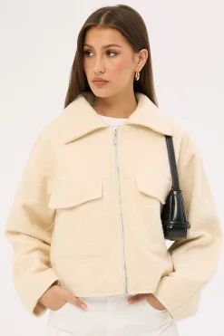 Pixie Textured Zip Up Jacket Cream