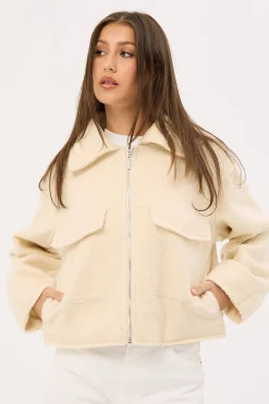 Pixie Textured Zip Up Jacket Cream