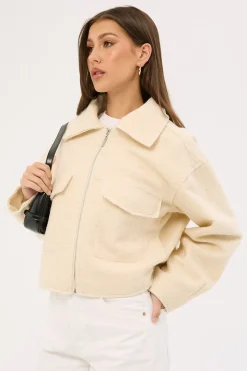 Pixie Textured Zip Up Jacket Cream