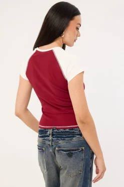 Playing For Keeps Raglan Club Tee Garnet Red