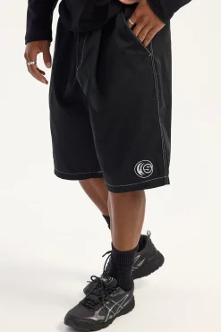 Pleated Baggy Elastic Short Black