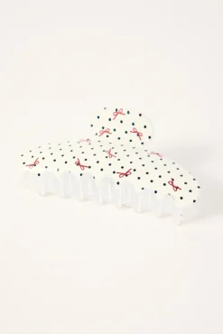 Polka Bow Hair Claw Clip White