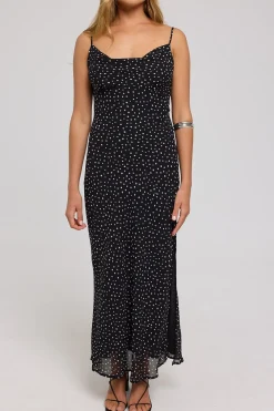Polka Dream Chiffon Maxi Dress Black Print