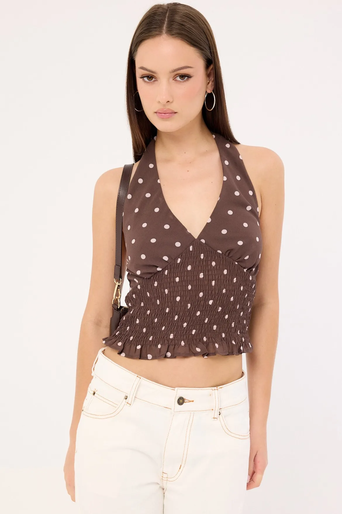 Polka Wish Halter Top Brown