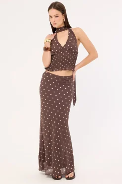 Polka Wish Halter Top Brown