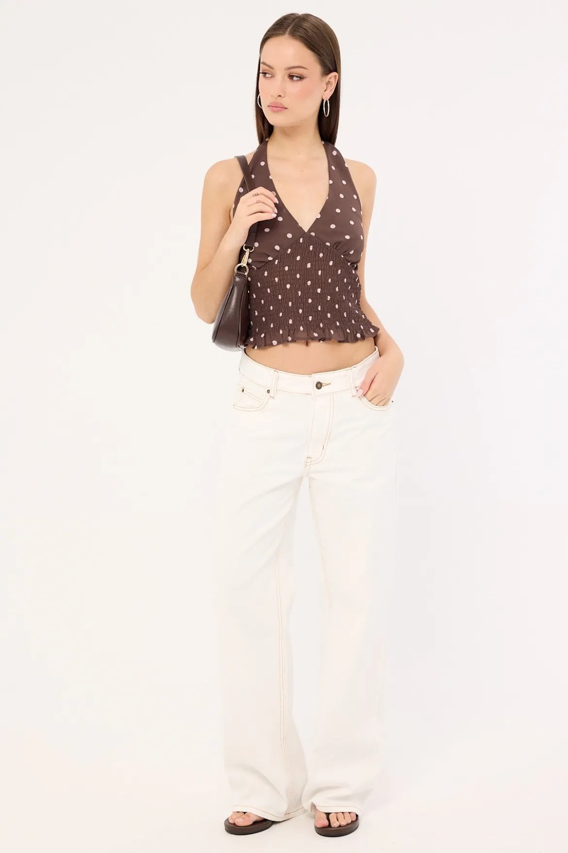 Polka Wish Halter Top Brown