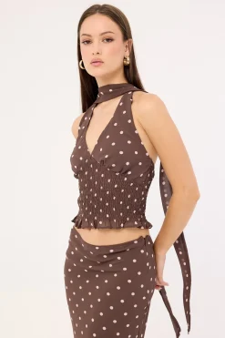 Polka Wish Halter Top Brown