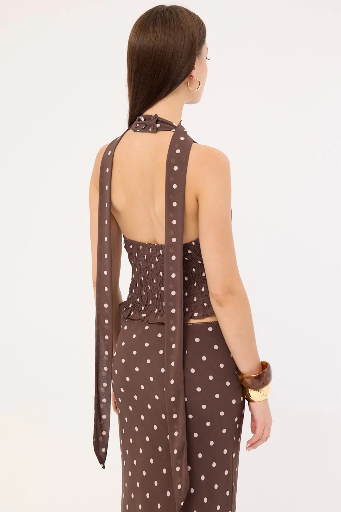 Polka Wish Halter Top Brown