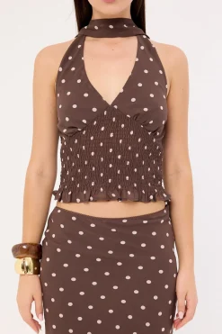 Polka Wish Halter Top Brown