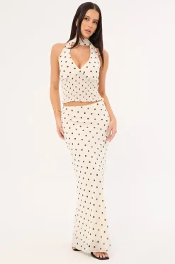 Polka Wish Halter Top Cream Print