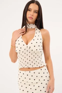 Polka Wish Halter Top Cream Print