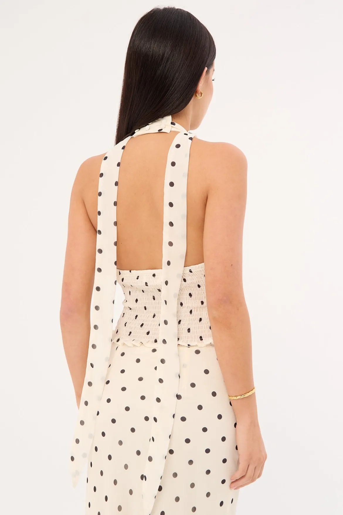 Polka Wish Halter Top Cream Print