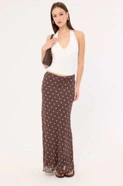 Polka Wish Maxi Skirt Brown