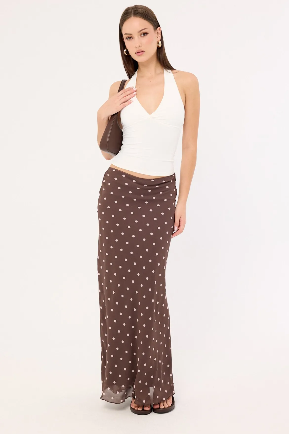 Polka Wish Maxi Skirt Brown