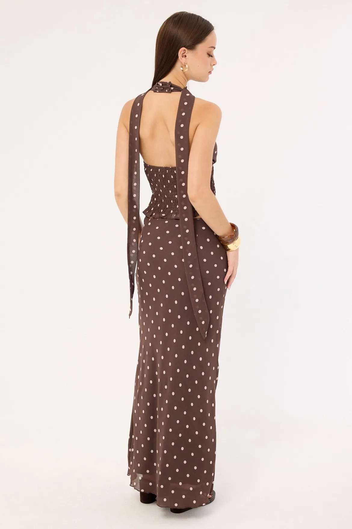 Polka Wish Maxi Skirt Brown