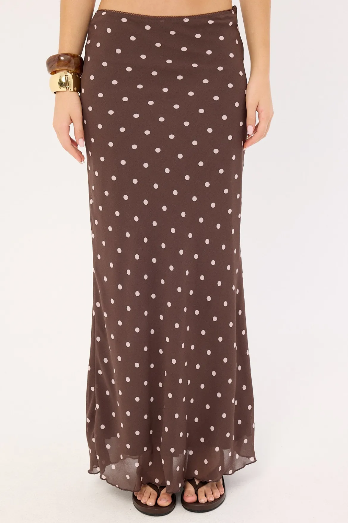 Polka Wish Maxi Skirt Brown