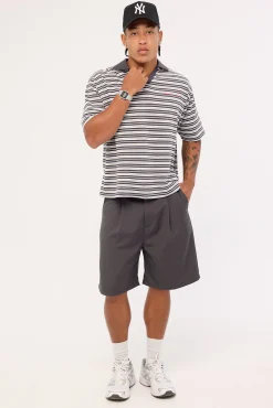 Porto Boxy Cropped Polo Dark Grey Stripe