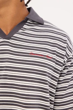 Porto Boxy Cropped Polo Dark Grey Stripe