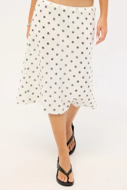 Posey Sequin Polka Midi Skirt White Polka