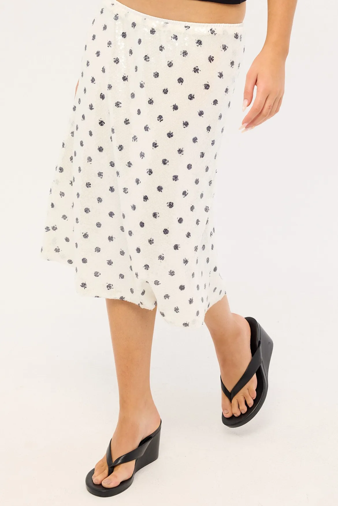 Posey Sequin Polka Midi Skirt White Polka