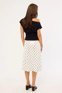 Posey Sequin Polka Midi Skirt White Polka